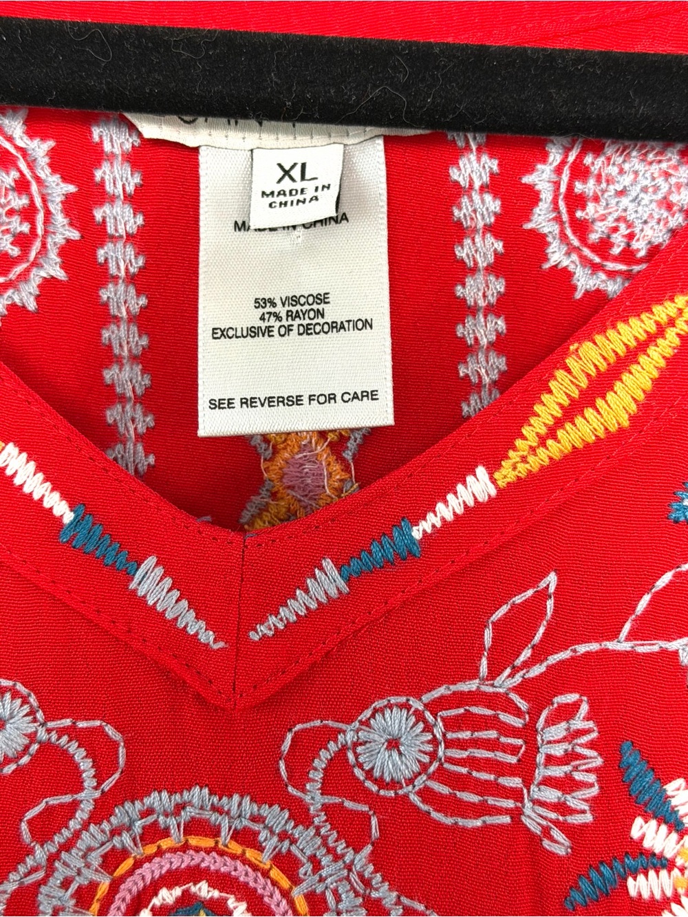 John Mark Red Embroidered XL Boho V-Neck Tunic Top Flowy Floral Artisan - Picture 4 of 13